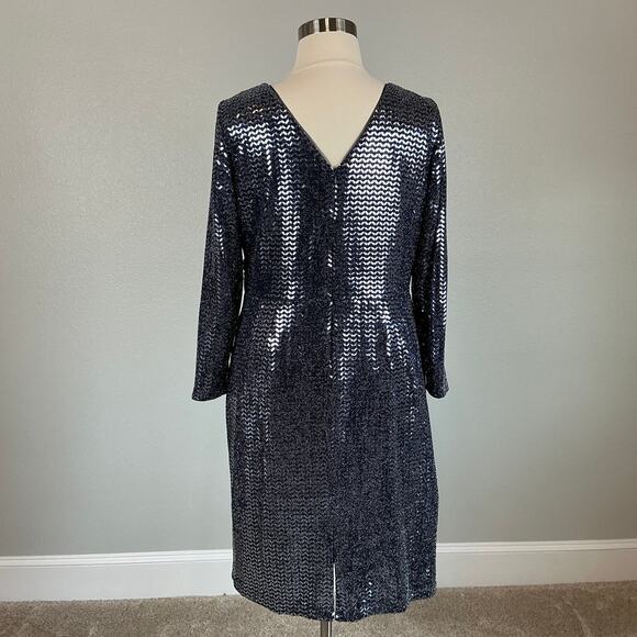 Betsy & Adam Metallic Long Sleeve Sheath Cocktail Dress Size 18W Blue V-Neck - Picture 6 of 14